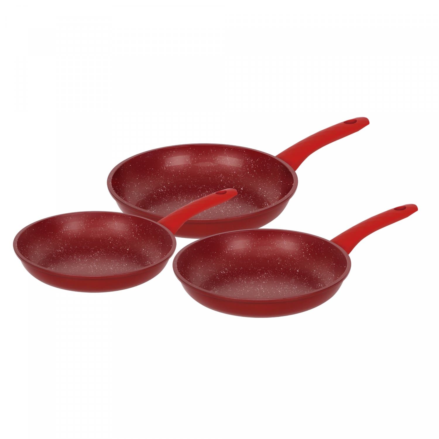 Herzberg HG-04807RED 3-teiliges geschmiedetes Bratpfannenset mit Marmorbeschichtung - Rot