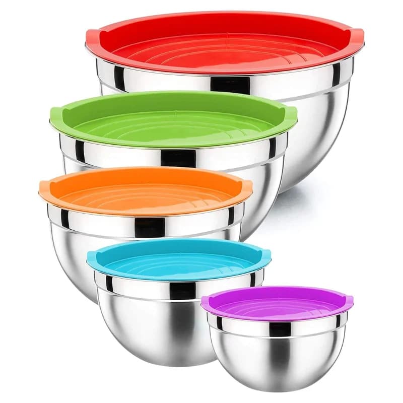 Herzberg HG-04074 5-delige Nestbare Mengkom met Plastic Deksel
