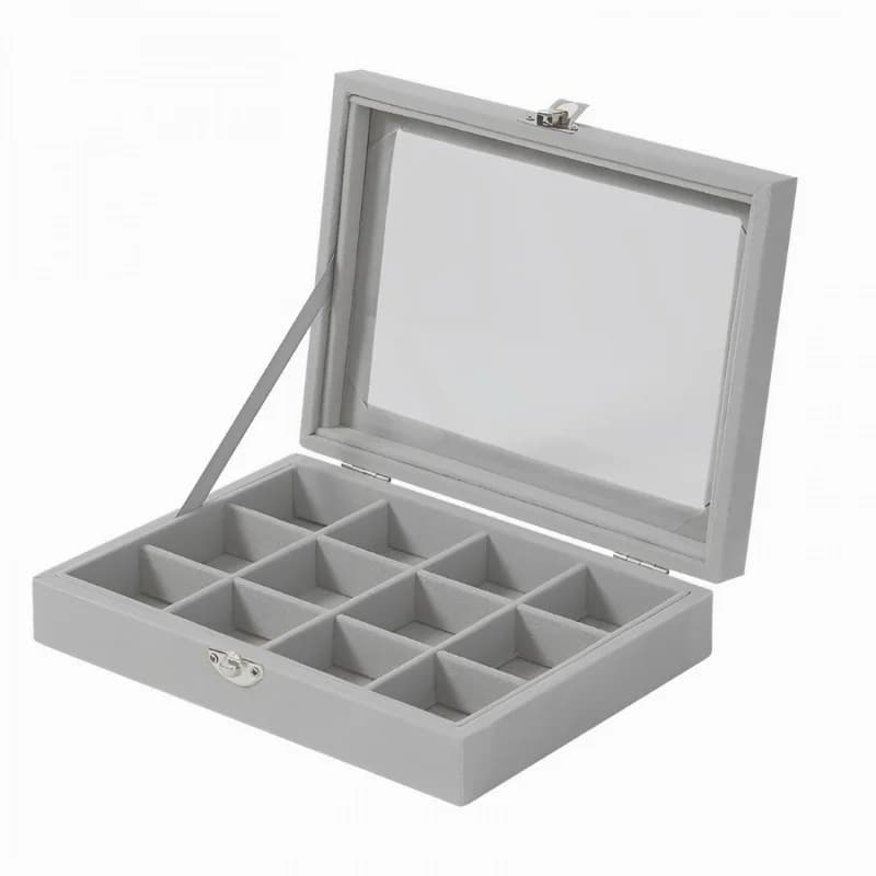 Herzberg HG-05309 Schmuckorganizer mit Glasdeckel und 12 Fächern