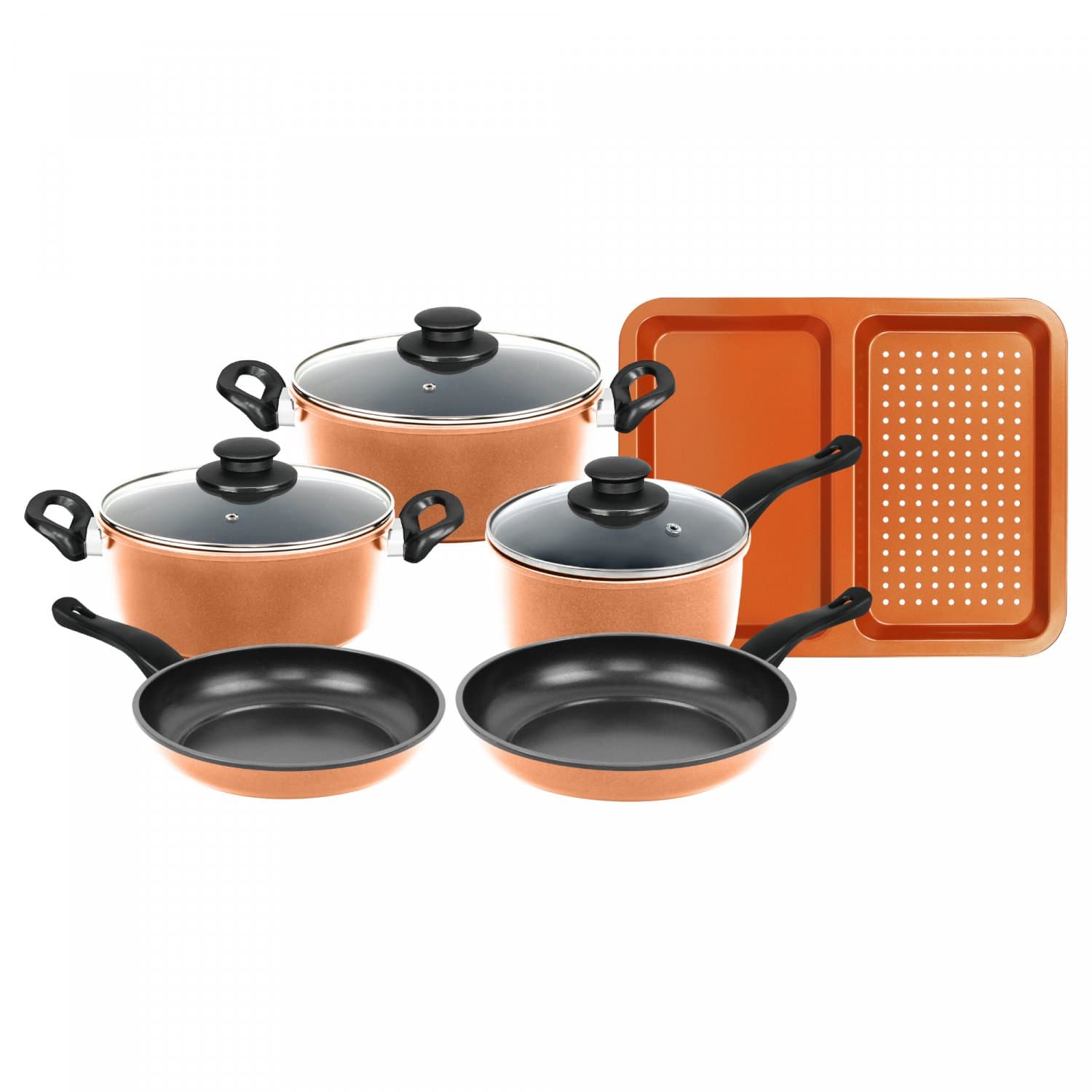 Herzberg HG-04838: 9-teiliges Kupfer-Kochgeschirr-Set mit Antihaftbeschichtung