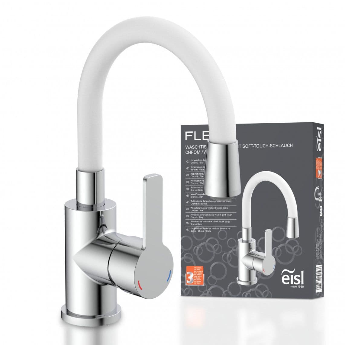 NI075FLCRW FLEXO Wash basin mixer, chrome/white, with flexible spout vue 1