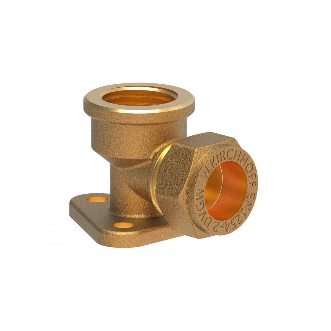 989458317 Elbow wall plate, brass, 18 mm x 1/2" female, clamp fitting for copper pipe vue 1