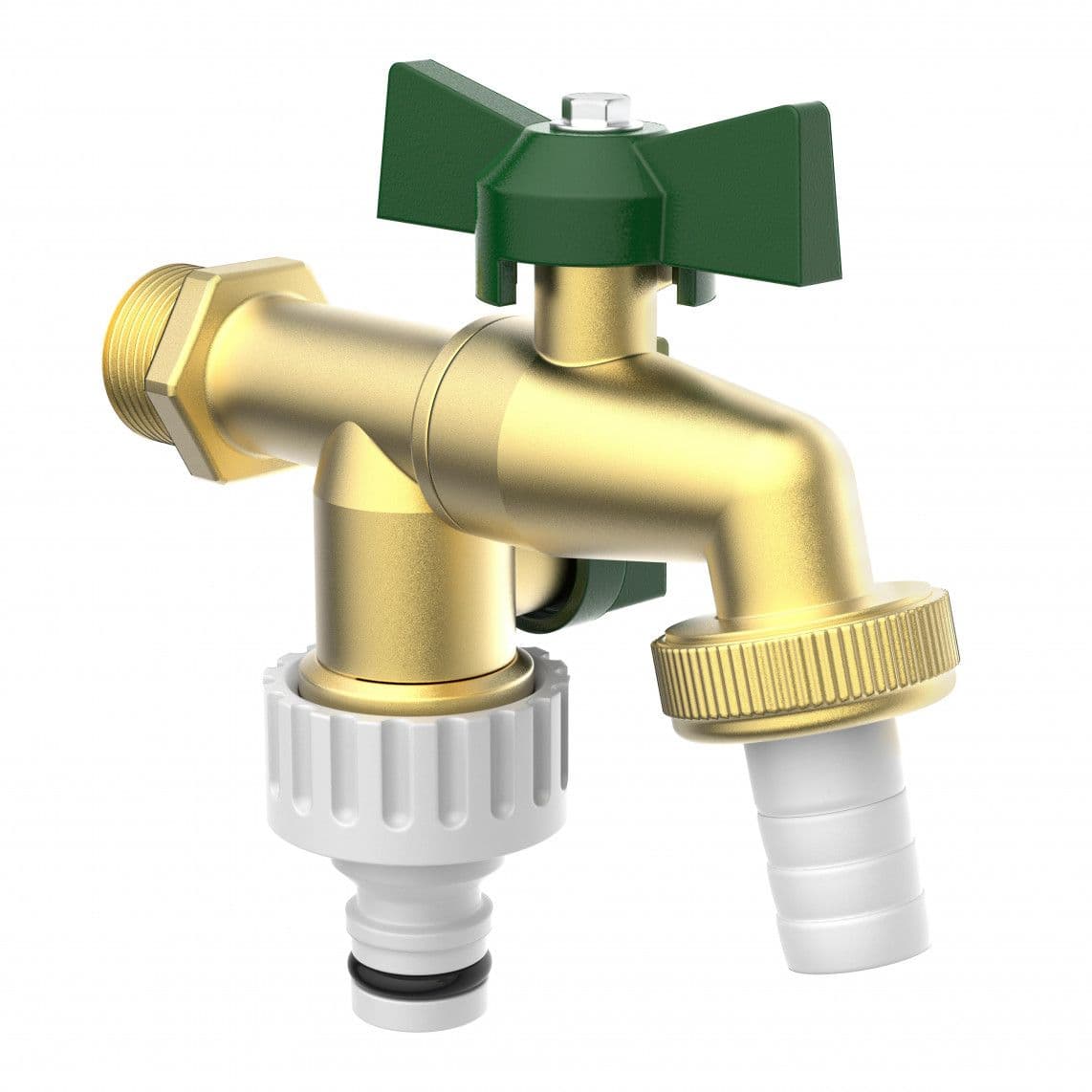 99720224 2-ways-ball-outlet valve, brass, 1/2" male x 3/4" male x 3/4" male vue 1