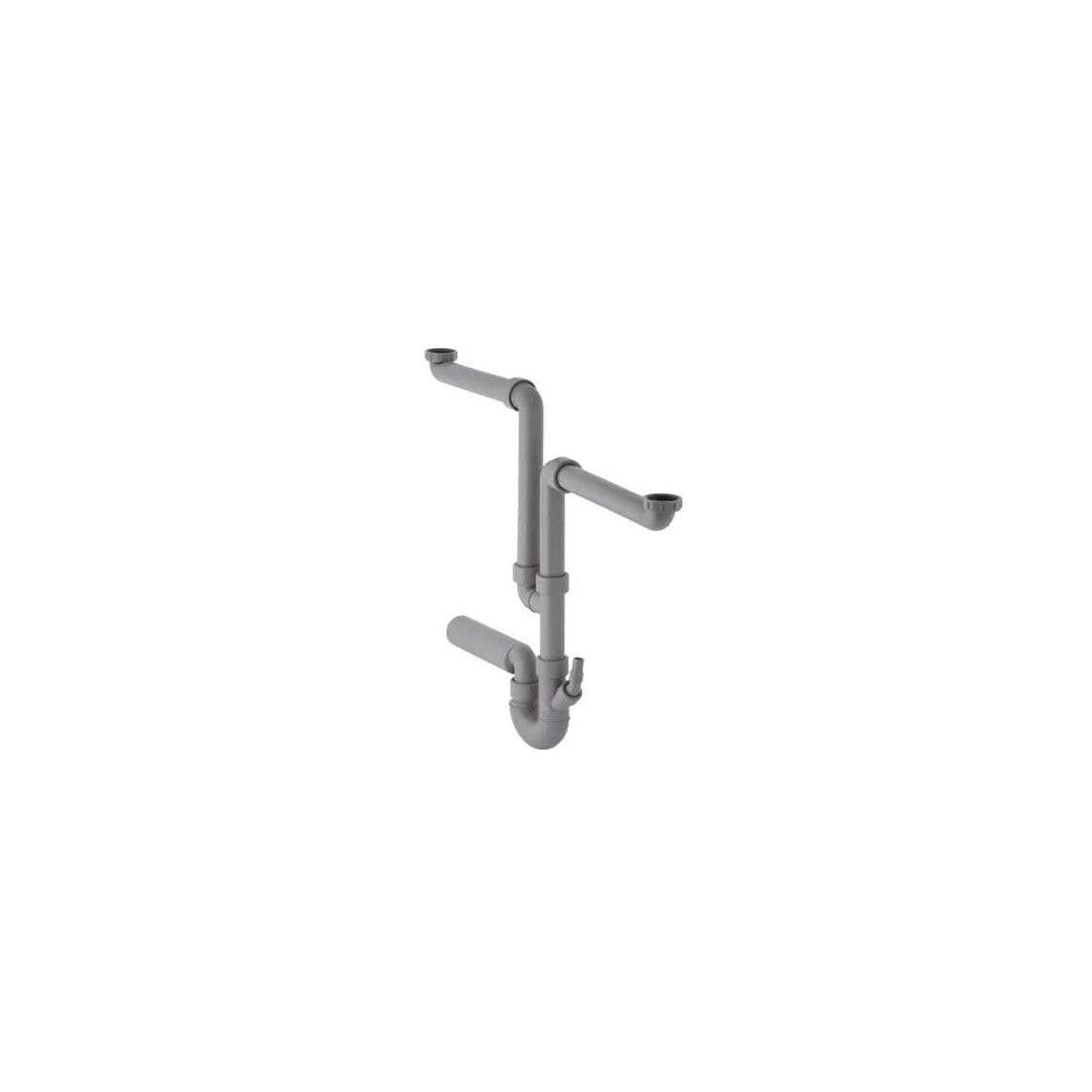 GE152.804.06.1 GEBERIT Sifon met dubbele spoeling 2x 1 1/2" x 56 mm, Grijs, met toestelaansluiting vue 1