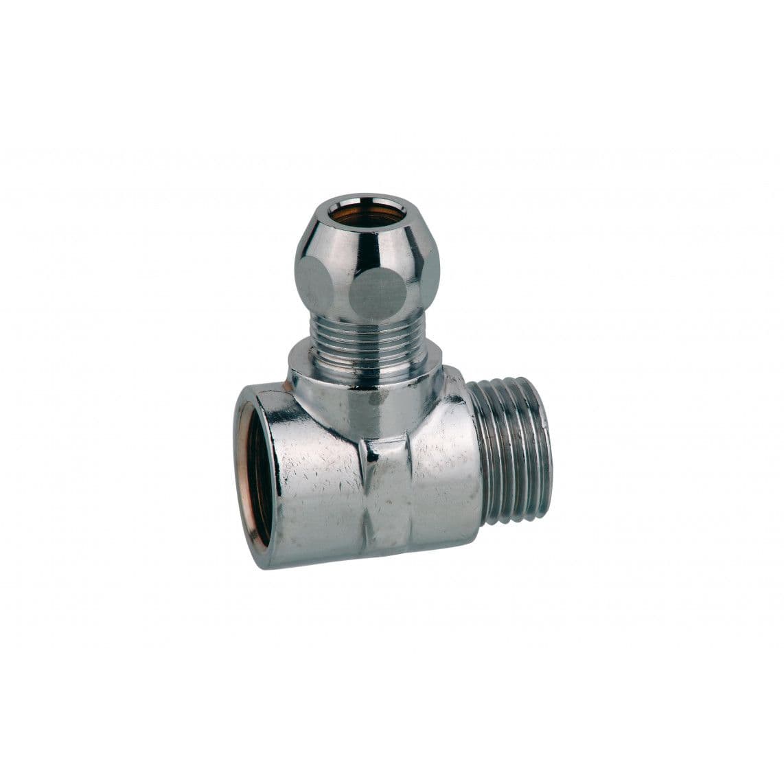 989128148 MS knelfitting-T-stuk, chroom, 1/2"BI x 10 mmQ x 1/2"BU vue 1
