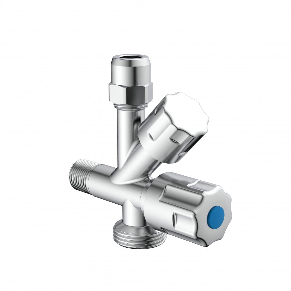 986290148 Additional angle valve, chrome, 3/8" male x 3/4" male x 3/8" male x 10 mmQ, with non-return valve vue 1