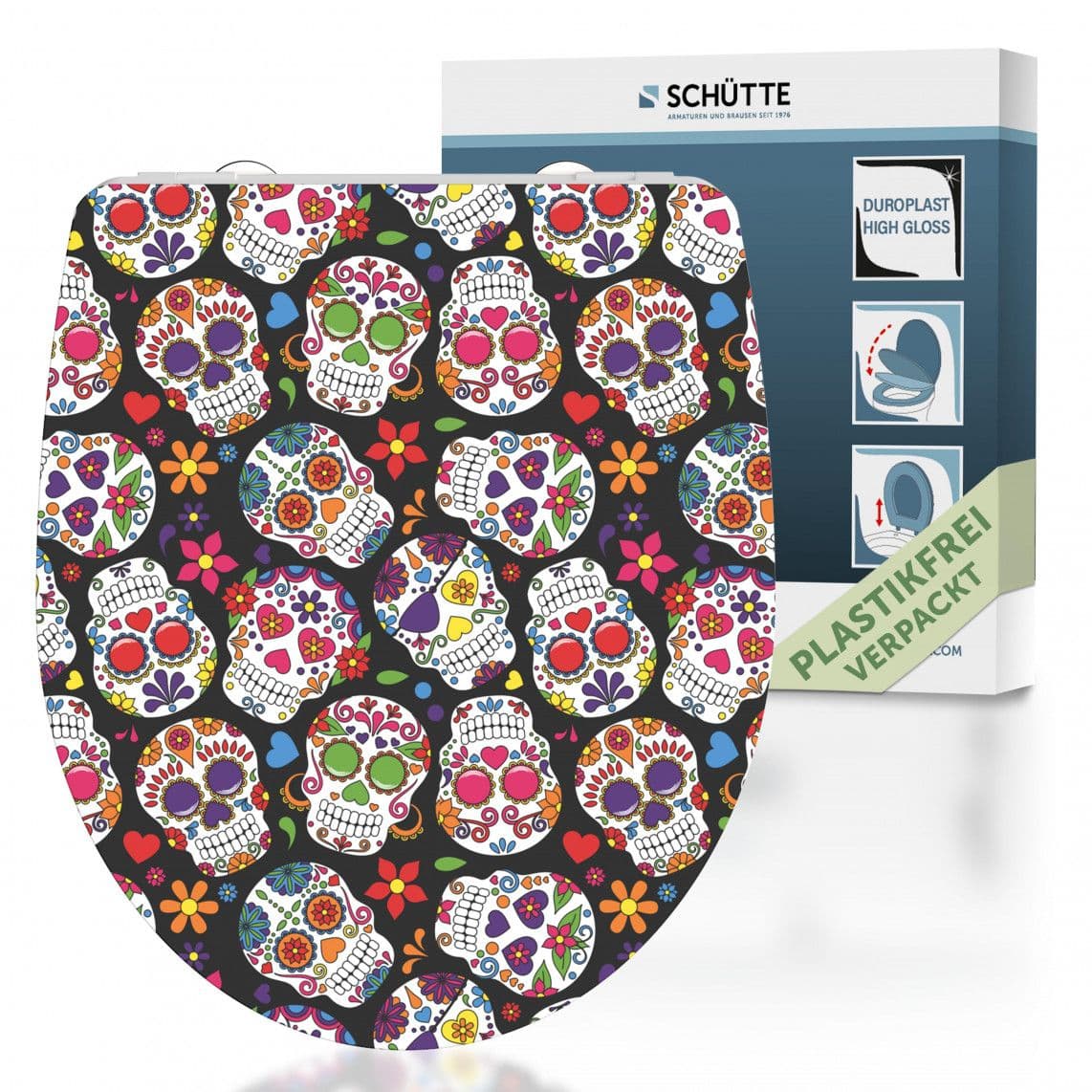 82586 Duroplast HG Toilet seat GRAZY SKULL, with soft close and quick release vue 1