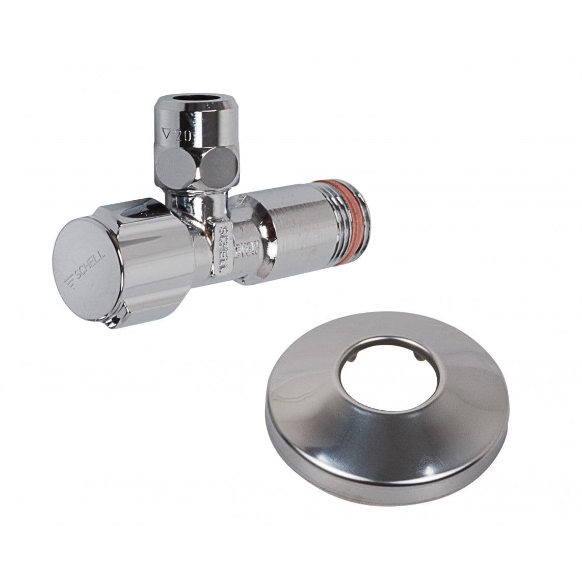 49170699 SCHELL Angle valve, chrome, 1/2" male x 3/8" x 10mmQ, self sealing, with thrust rose vue 1
