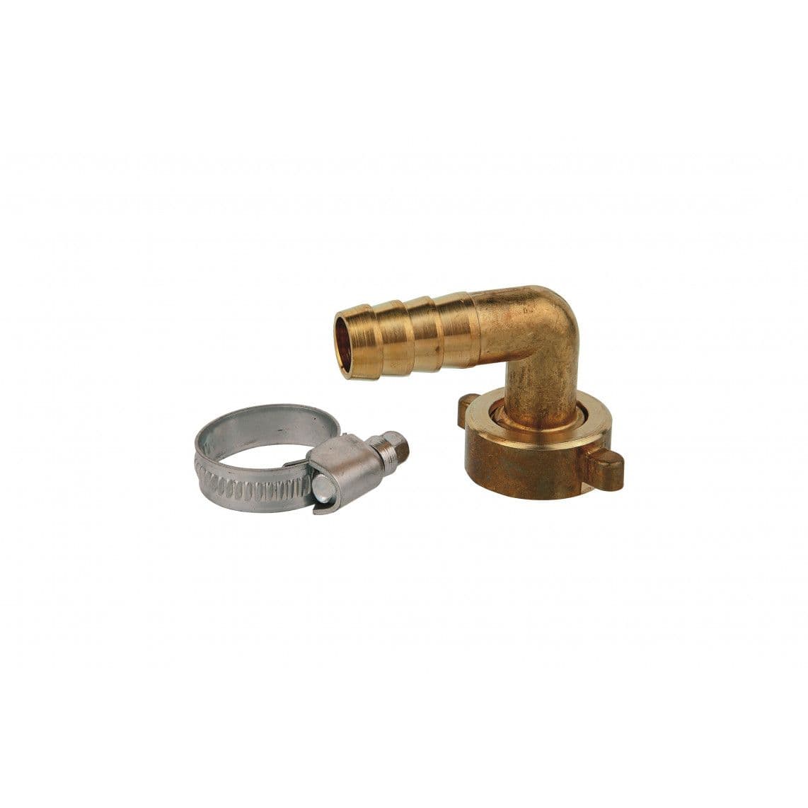 987388148 Half angle screw connection, brass, 3/4"M x 1/2" sleeve, with hose clamp vue 1