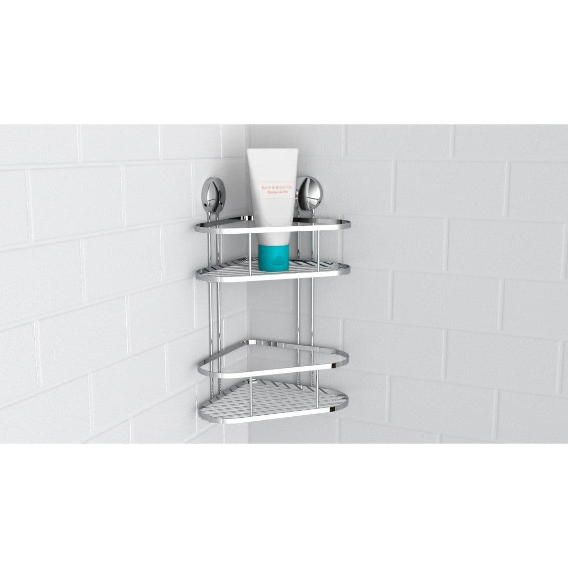 BA0203 Douche hoekplanchet 2 niveaus, chroom, om te lijmen of schroeven vue 1