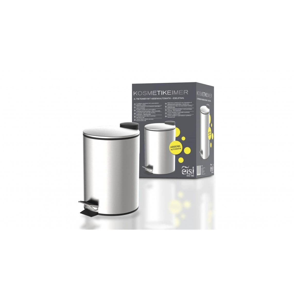 BA0300 poubelle cosmétique à pédale, acier inoxydable, env. 3 l, avec frein de chute vue 1