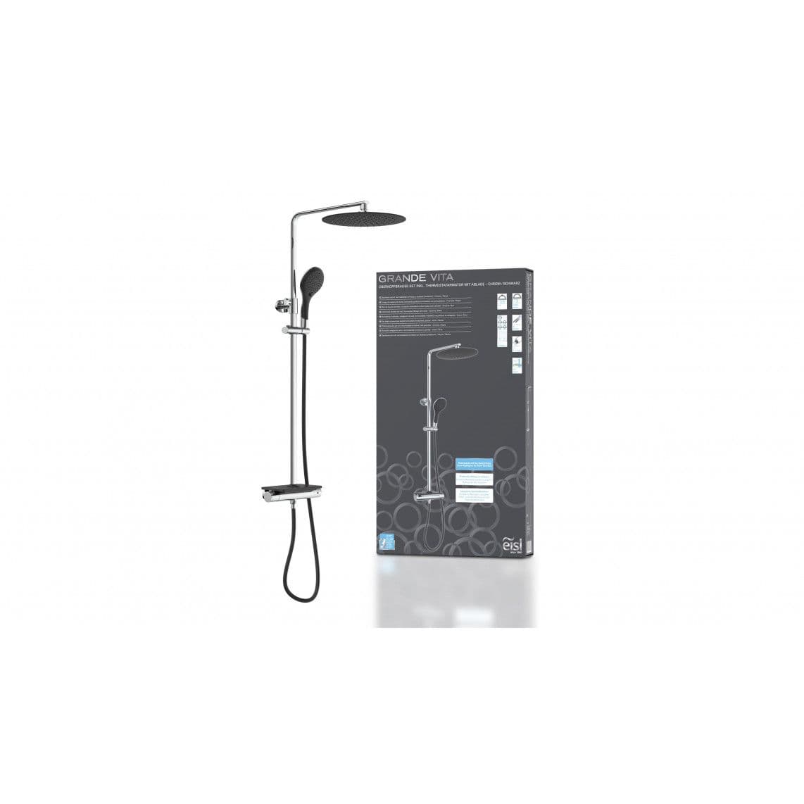 DX1103CST GRANDE VITA Overhead shower set, black, with thermostatic mixer vue 1