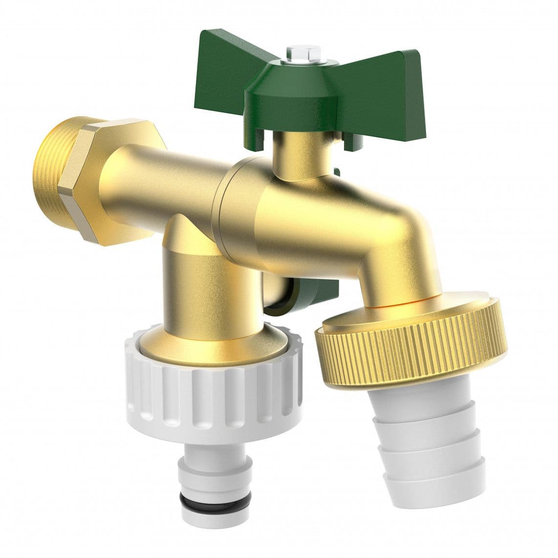 99720225 2-ways-ball-outlet valve, brass, 3/4" male x 1" male x 1" male vue 1