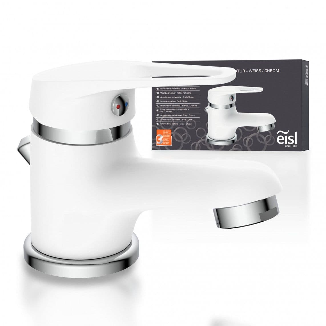 NI075SCR-W SPEED Wash basin mixer, white/ chrome vue 1