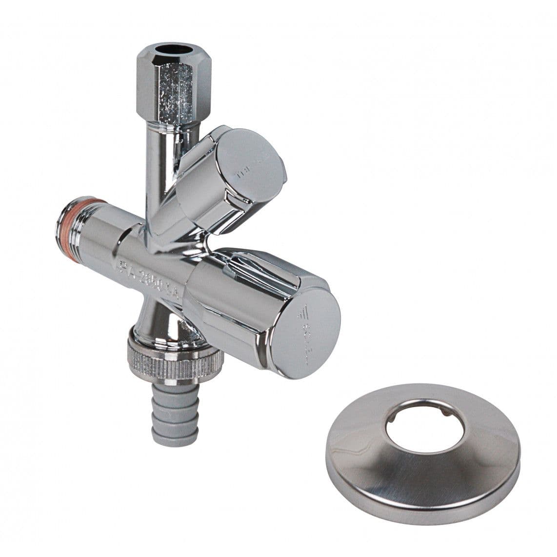 35450699 SCHELL Additional angle valve, chrome, 1/2" male x 3/4" male x 3/8" male x 10mmQ, self sealing vue 1